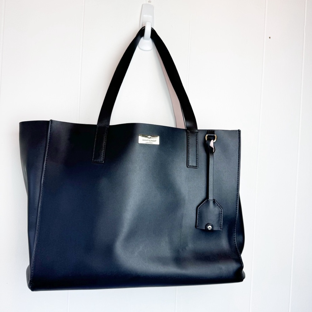 Kate Spade Black Pale Pink Leather Large Work Tote Bag 12x14 - Picture 11 of 16